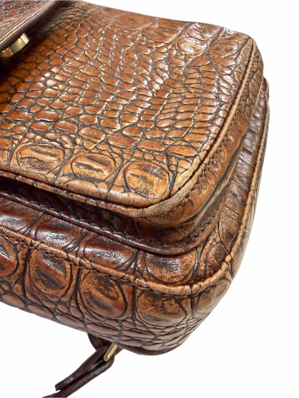 Vintage Brahmin Brown Croc-Embossed Leather Flap North South Crossbody Bag - Picture 11 of 17